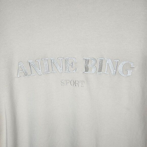 ANINE BING Sport Evan Sweatshirt Medium Cream Organic Cotton Athleisure Neutral - Picture 3 of 9